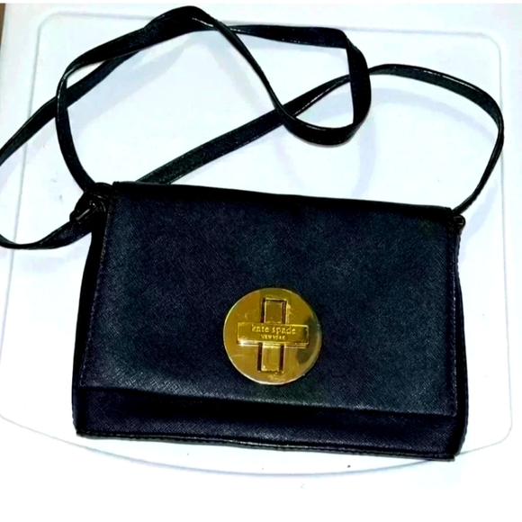 kate spade Handbags - Vintage Kate Spade Black Crossbody Bag with Gold Accents